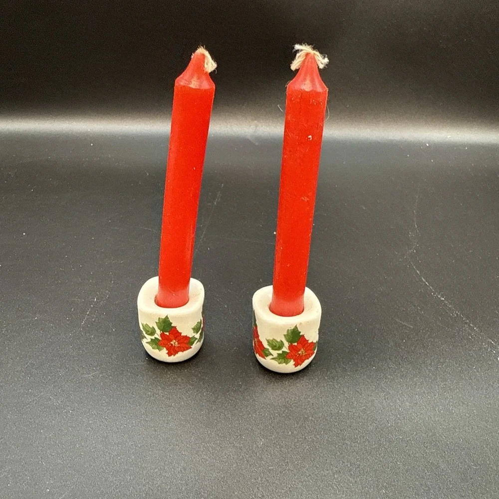 2 Vtg Taper‎ Candle Holders Miniature Poinsettias Funny Design W Germany - Picture 3 of 7